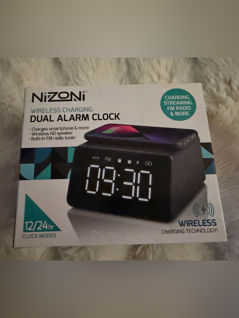 New Wireless Charging Dual Alarm Clock - Black